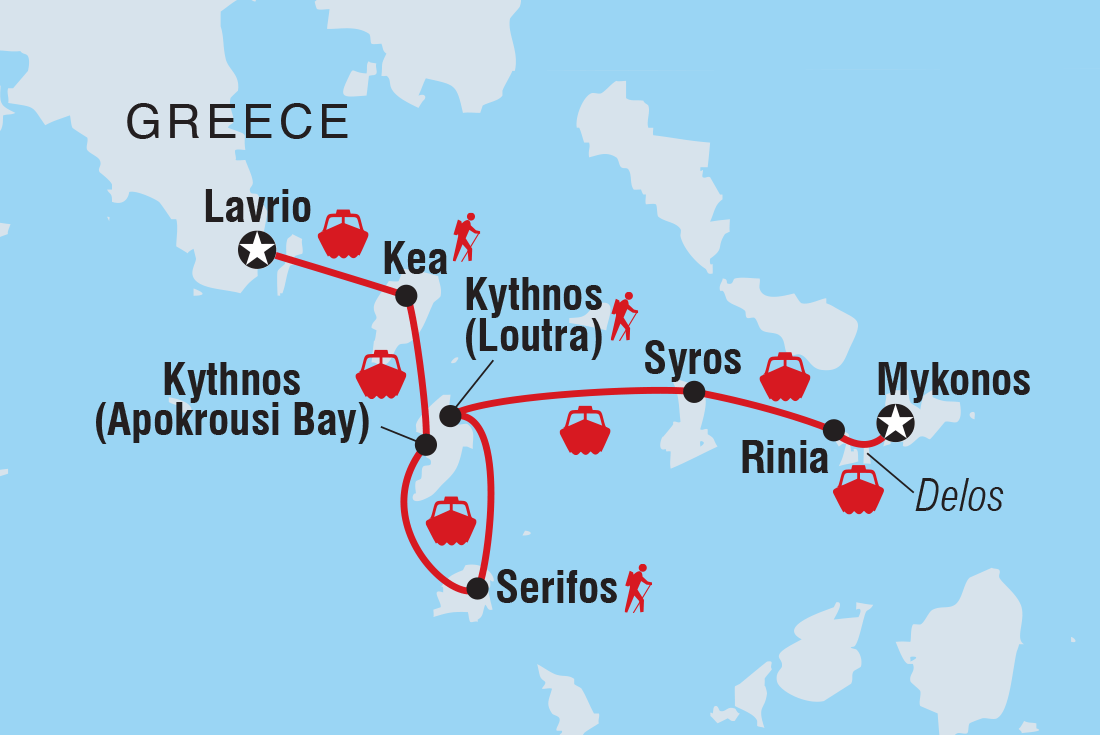 Map of Sail & Hike Greece: Mykonos To Athens including Greece