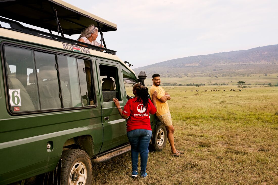 A break on the plains of the Maasai Mara with wildebeest spotting in Maasai Mara National Reserve