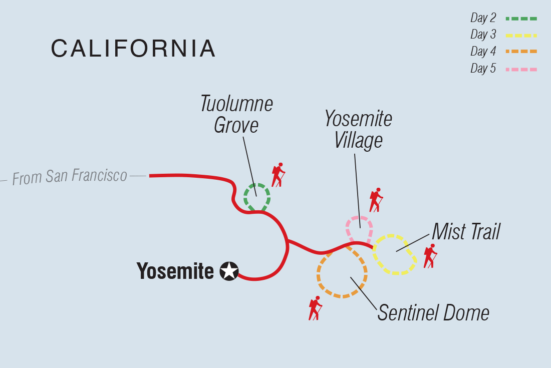 Map of Hiking In Yosemite National Park including United States Of America