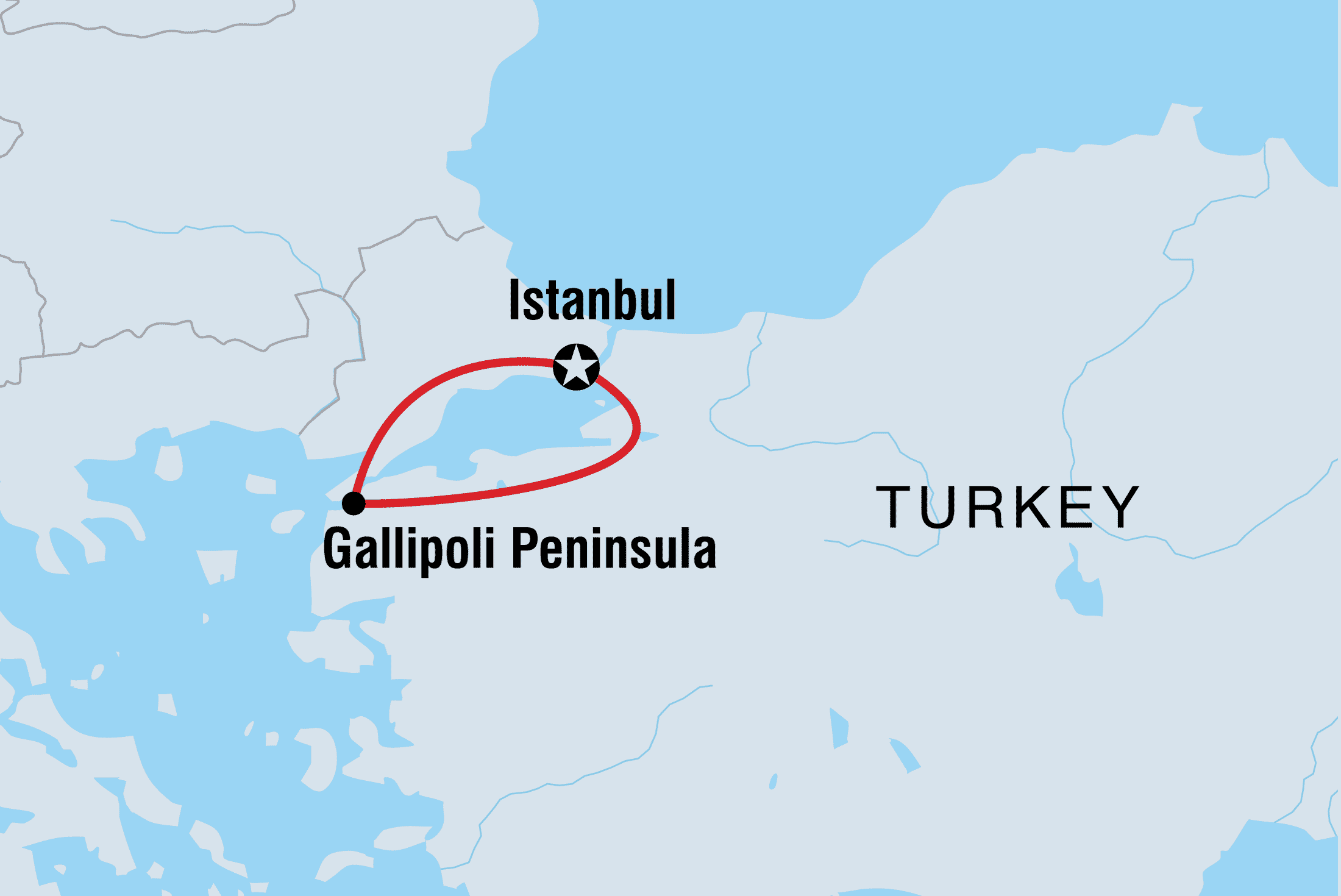 Map of ANZAC Day Dawn Service including Turkey