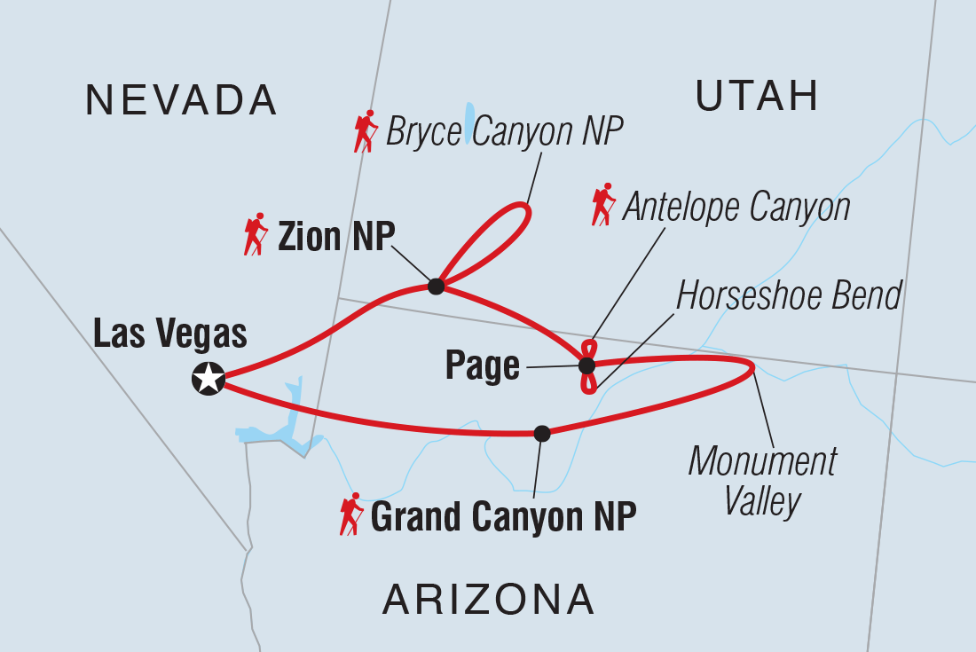 Map of Western USA National Parks Loop including United States Of America