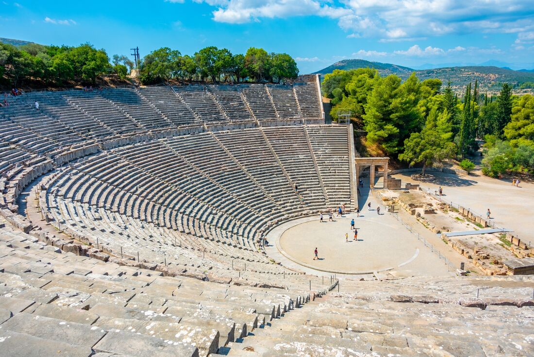 Touring the theatre of the Asclepieion, in the ancient ruins of Epidaurus
