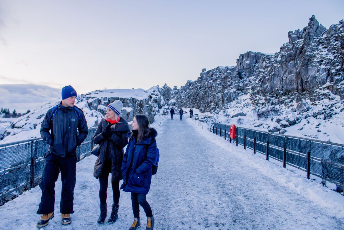 Strolling through Thingvellir National Park winter wonderland in Iceland