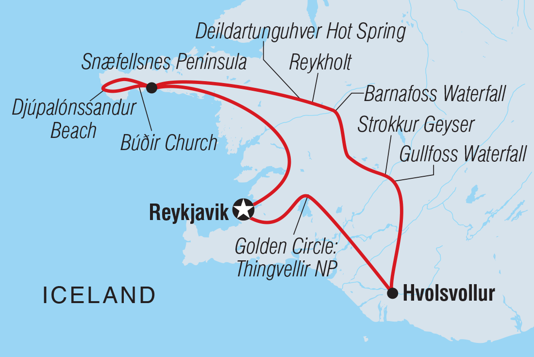 Map of Explore Iceland: Golden Circle & Snaefellsnes Peninsula including Iceland