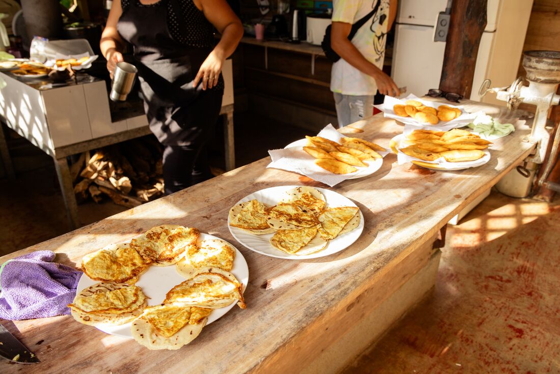 Homestay food being prepared wooden table in Santa Rosa de Pocosol, Costa Rica