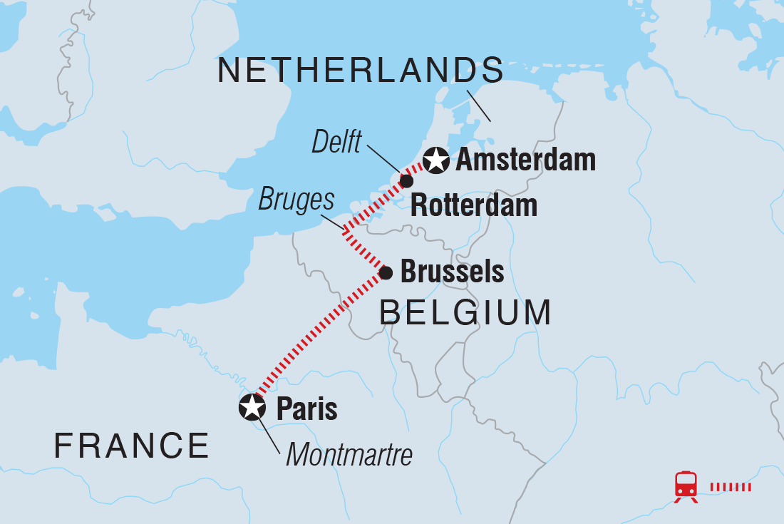 Map of Classic Paris To Amsterdam including Belgium, France and Netherlands