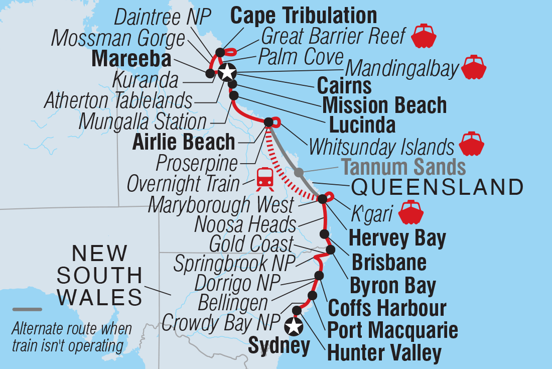 Map of East Coast Australia Adventure including Australia