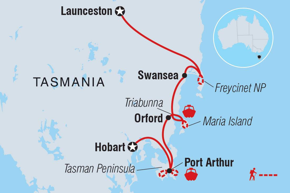 Map of Walk Tasmania’S Capes, Freycinet & Maria Island including Australia