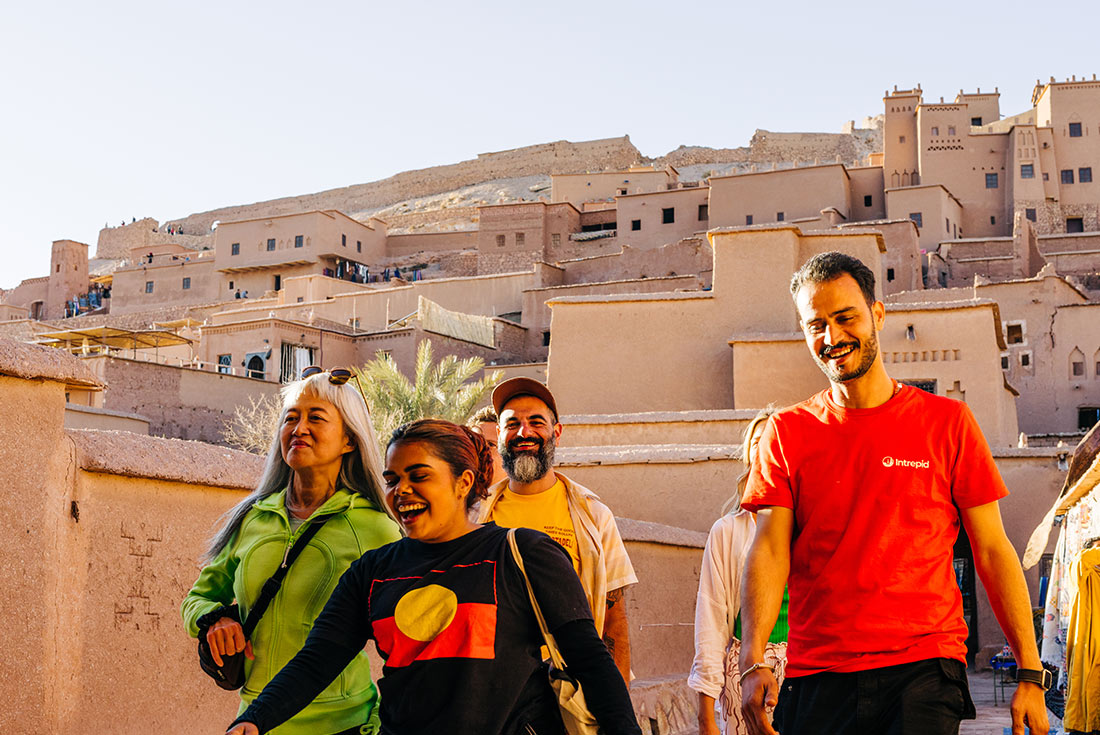 Travellers in Air Benhaddou, Morocco