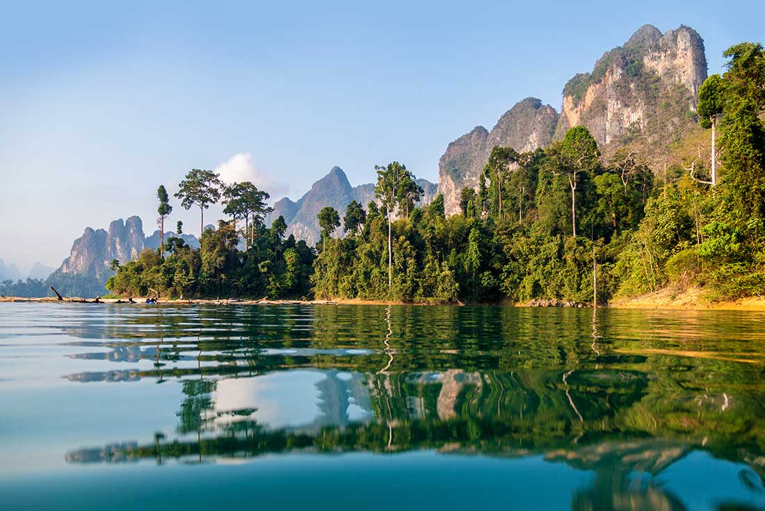 The beautiful shoreline of Khao Sok in Thailand