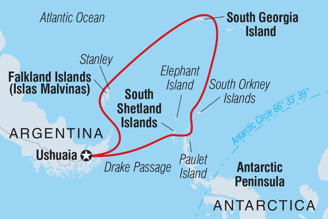Map of Falkland Islands, South Georgia & Antarctica (Ocean Victory) including Antarctica and Argentina
