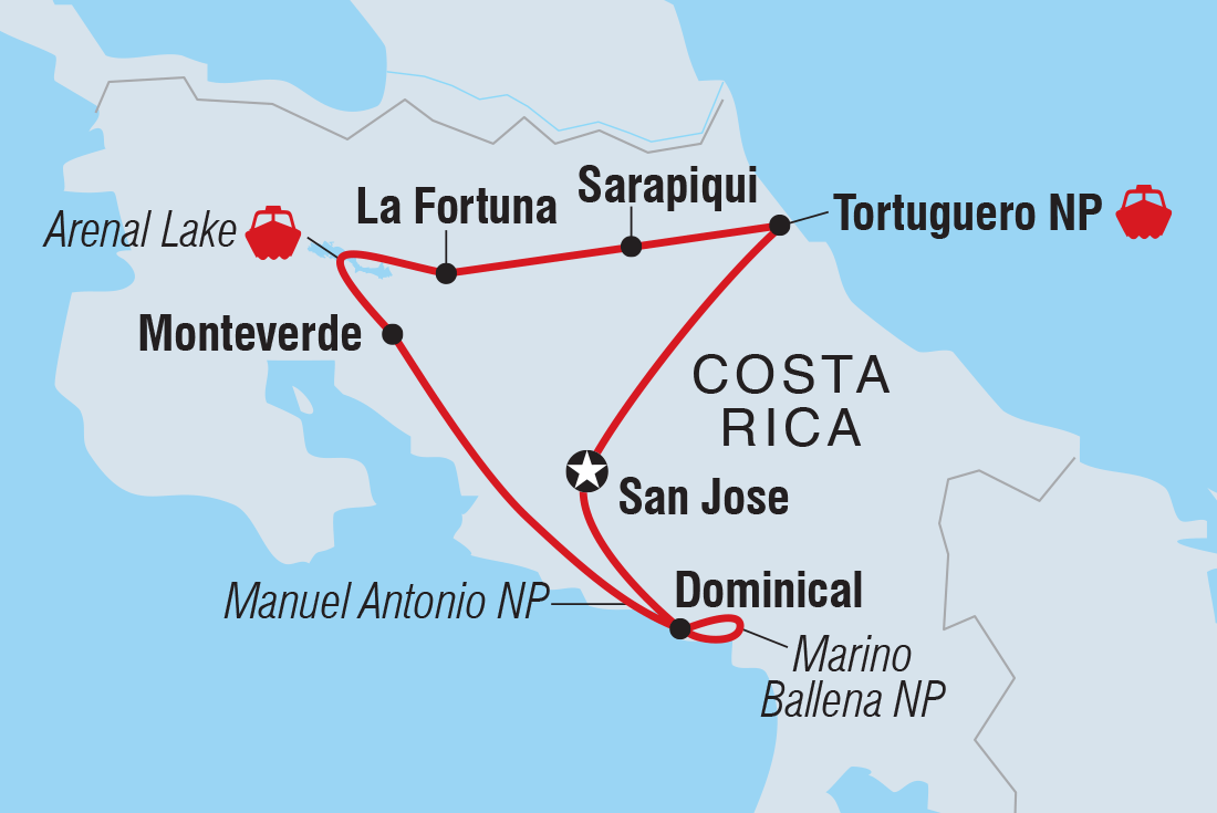 Map of Best Of Costa Rica Family Holiday including Costa Rica