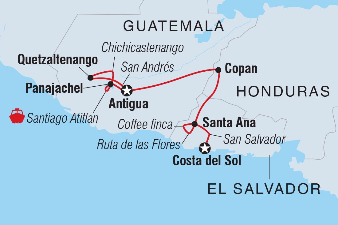 Map of Guatemala & Beyond including El Salvador, Guatemala and Honduras
