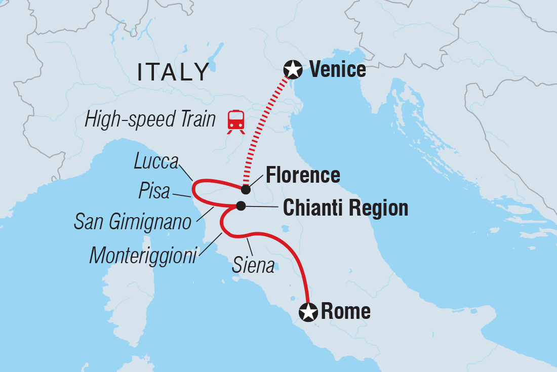Map of Premium Rome To Venice including Italy