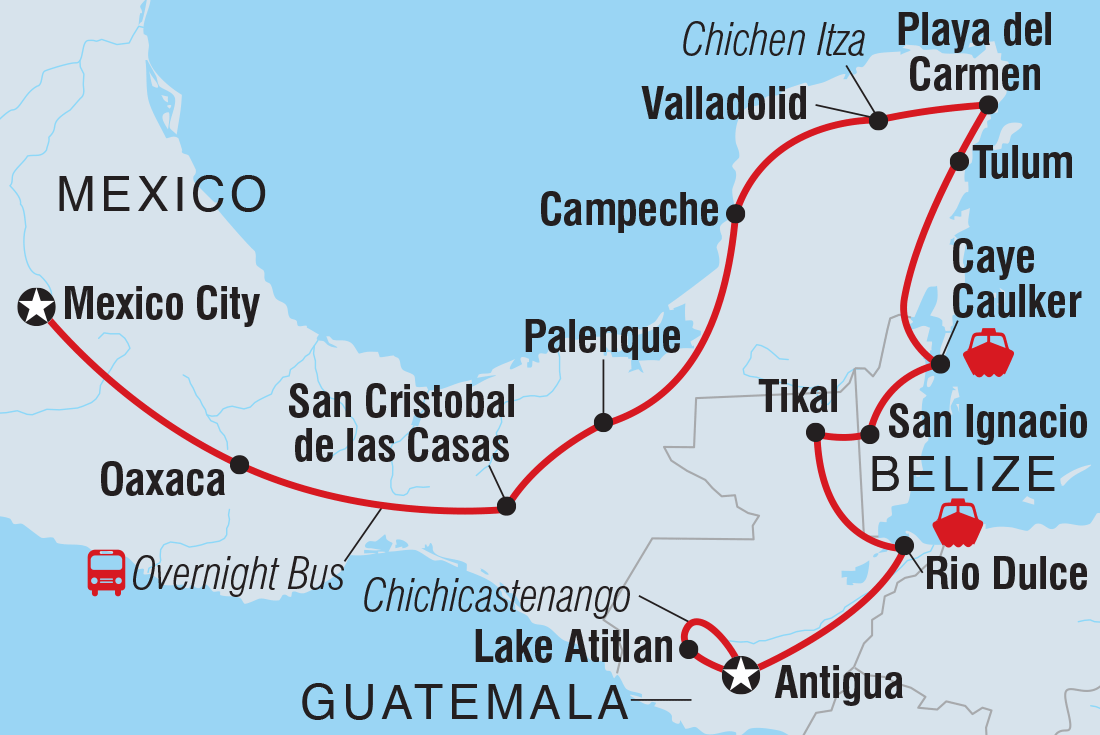 Map of Epic Mexico, Belize & Guatemala including Belize, Guatemala and Mexico