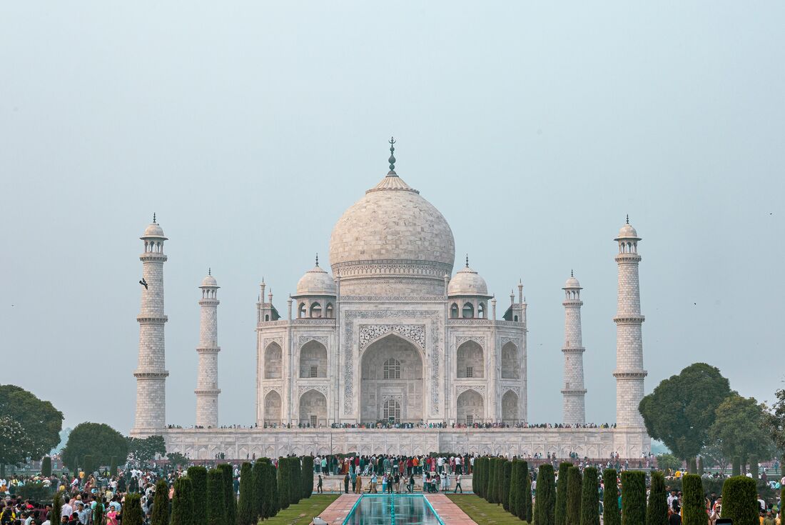 Taj Mahal on a clear sunny day in Agra, India