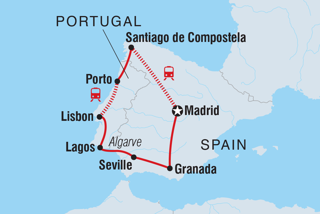 Map of Explore Spain & Portugal including Portugal and Spain