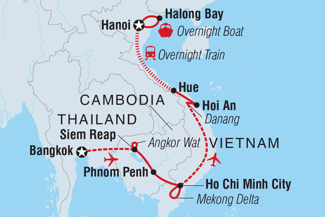 Map of Best Of Cambodia & Vietnam including Cambodia, Thailand and Vietnam