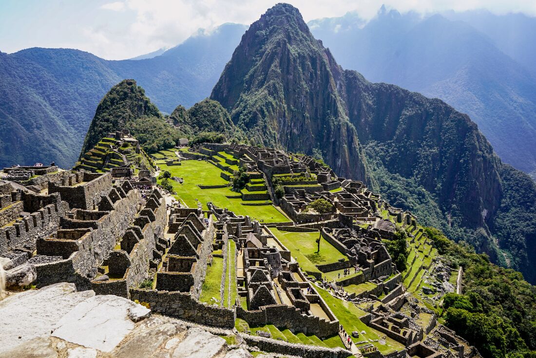 Wide view of Machu Picchu, ancient ruins in Peru