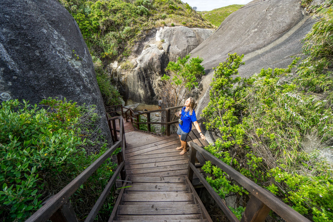 Intrepid traveller enjoys the sunlight on a hiking break from Albany 