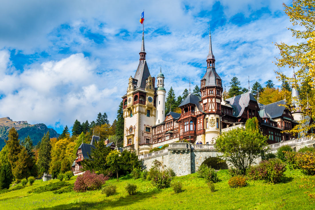 Gilded and elaborately decorated Peles Castle in the mountains of Transylvania, Romania