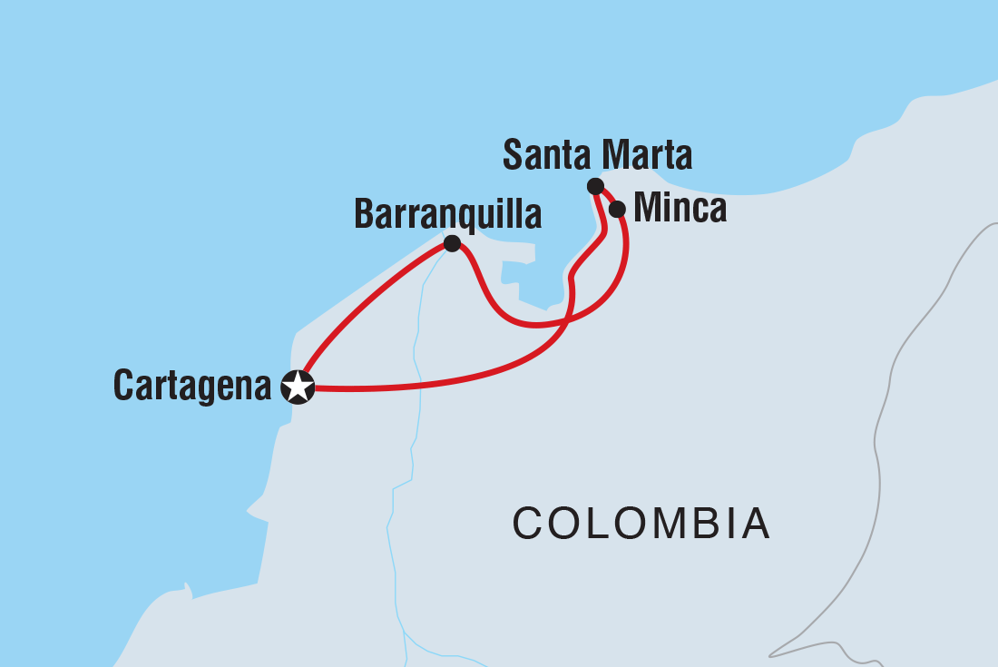 Map of One Week In Colombia including Colombia