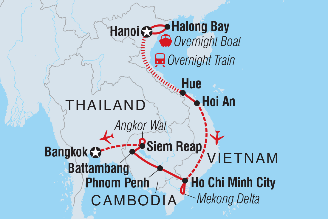Map of Best Of Vietnam & Cambodia including Cambodia, Thailand and Vietnam