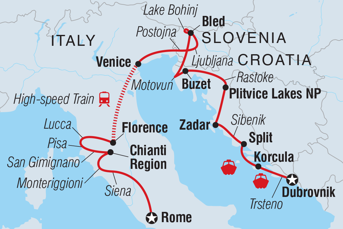 Map of Premium Rome To Dubrovnik including Croatia, Italy and Slovenia