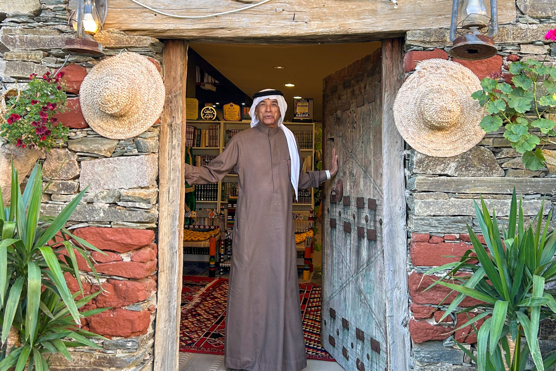 Guide Ali in the door of Fatima's Museum of Asiri Heritage in Abha, made in the traditional fashion