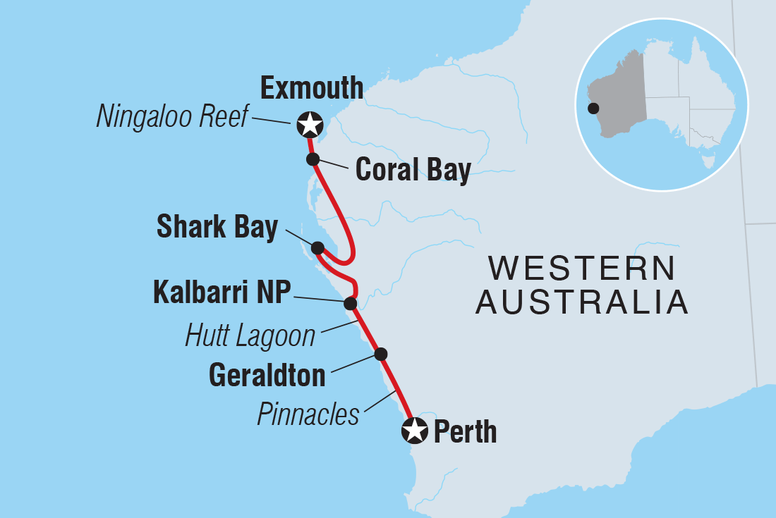 Map of West Coast Adventure (Northbound) including Australia