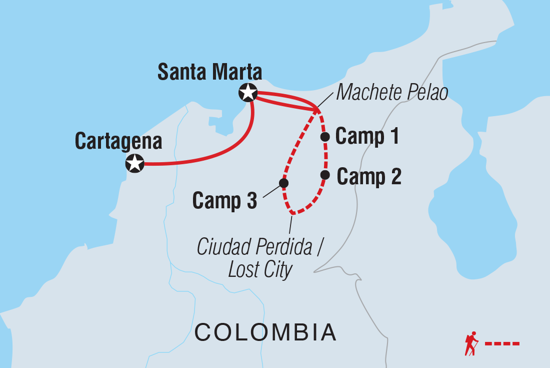 Map of Lost City Trekking In Colombia including Colombia